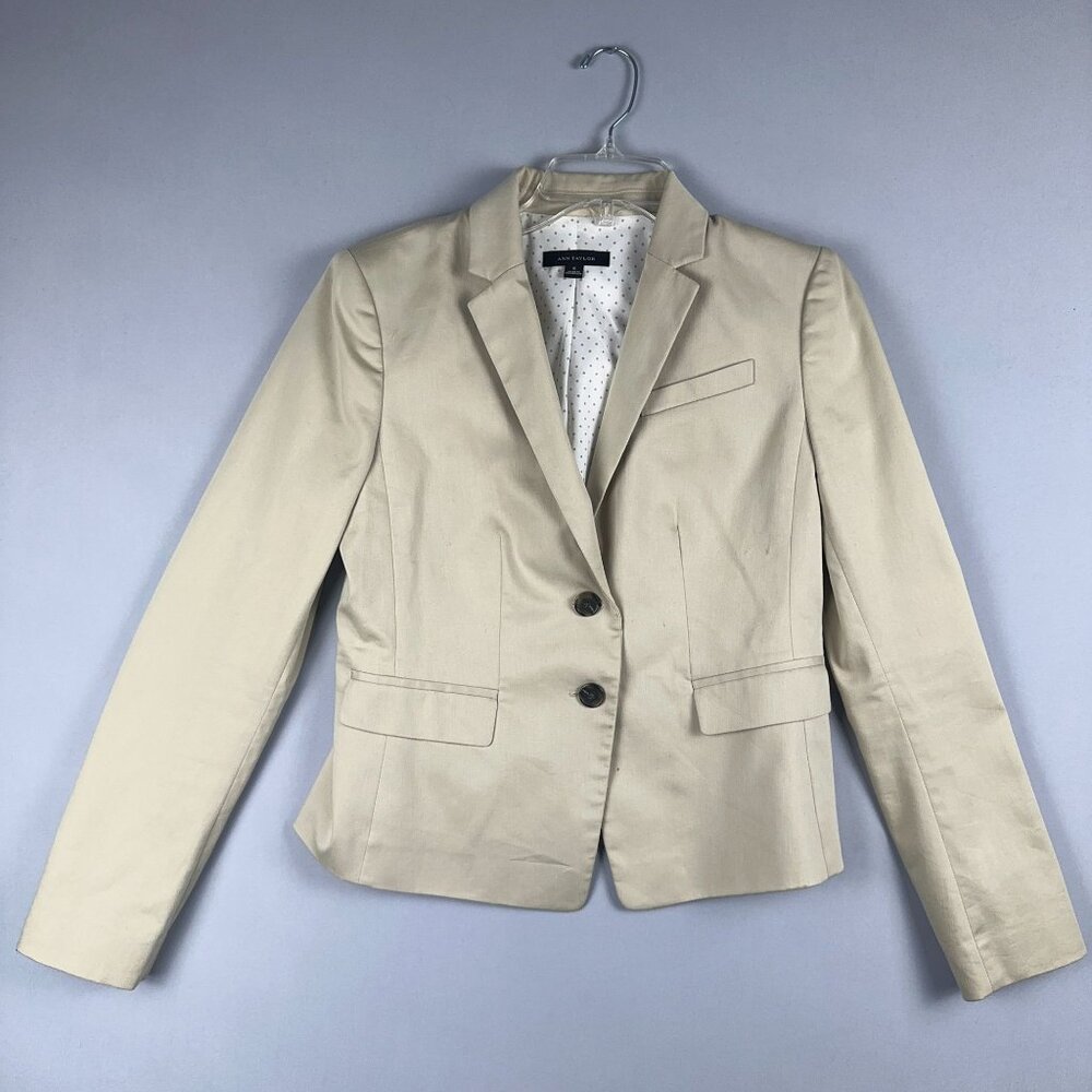 Ann Taylor Blazer Jacket Womens Size 4 Single Breasted Long Sleeves Beige